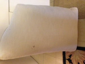 Off White Linen Blend Sofa Cushions With Blood Stains - Before